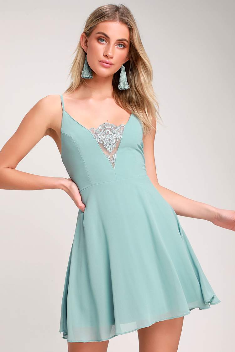 dusty blue skater dress Ladies - Light Dusty Blue Skater Dress - Size: XS