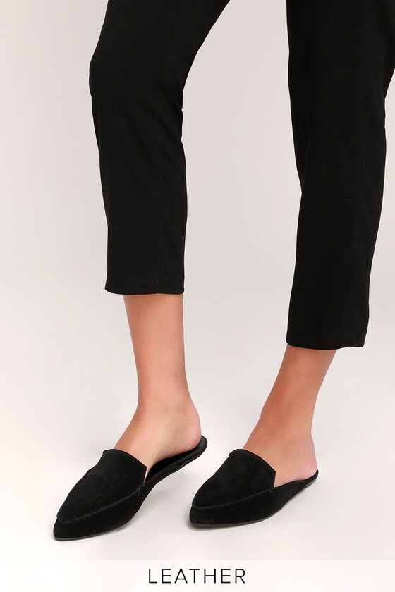 black leather loafer slides