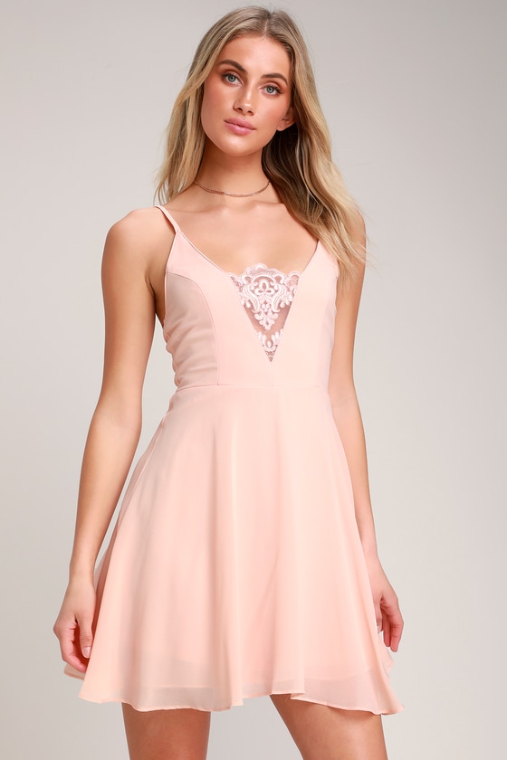 One and Only Blush Pink Lace Skater Dress