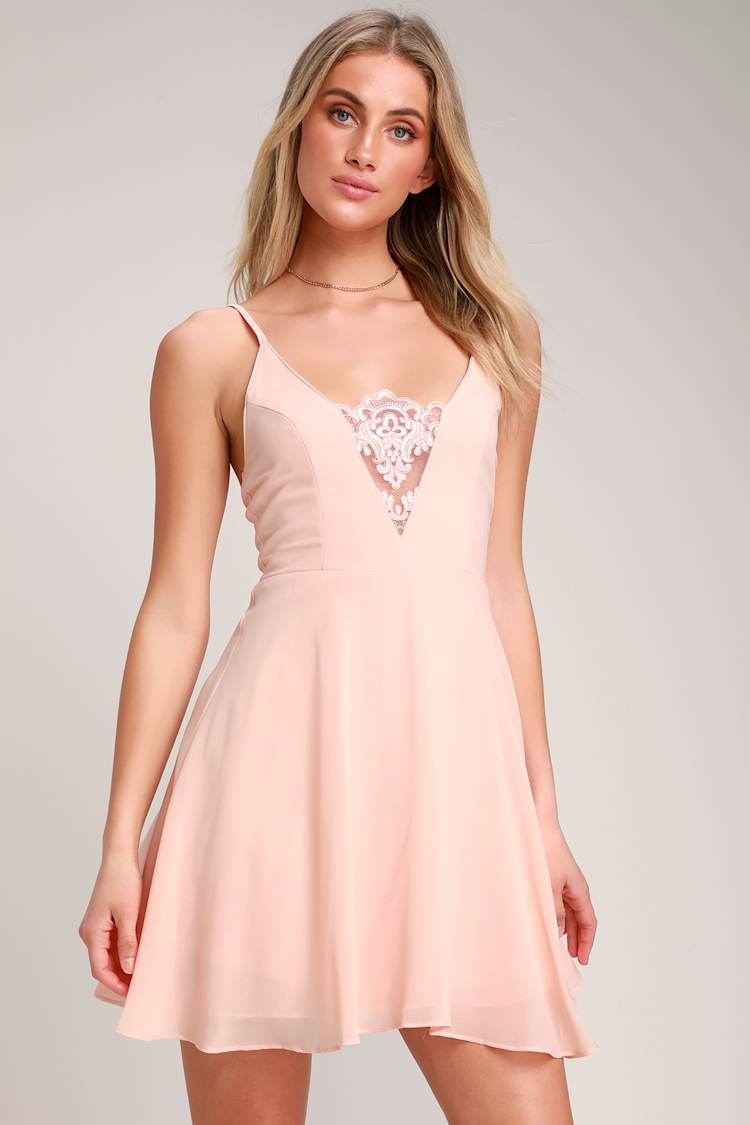 chinese dress ladies Pink Lace Skater Dress – WearMyWardrobeOut main image 1