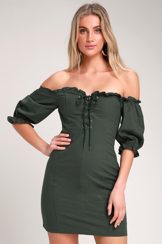 lulus green off the shoulder dress