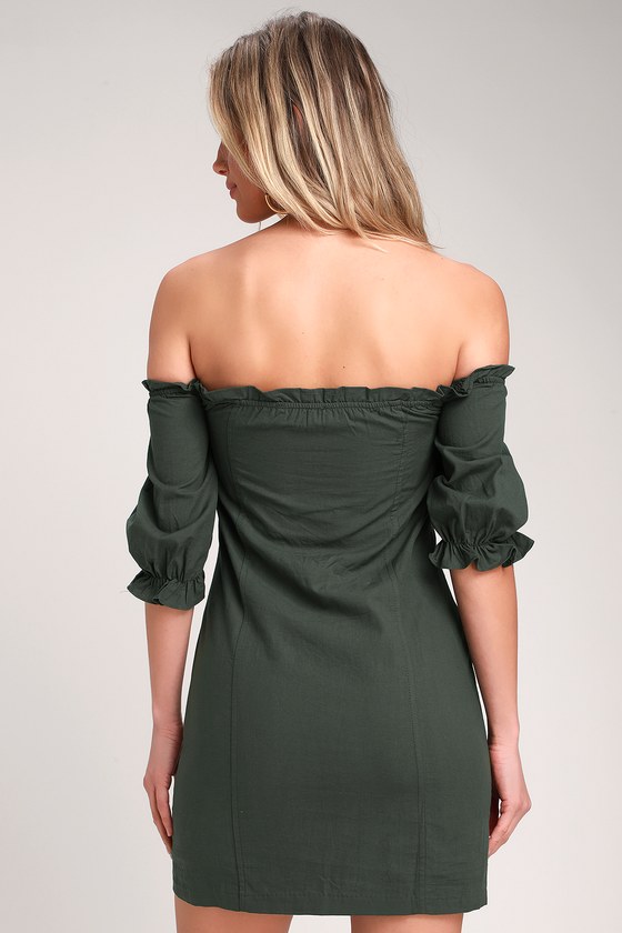 green off the shoulder ball gown