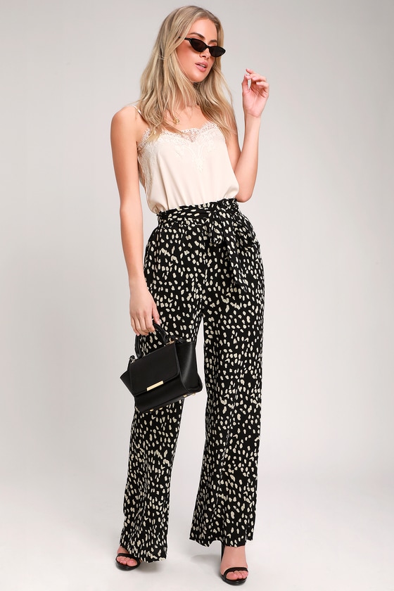 Trendy Black Leopard Print Pants - Leopard Print Wide-Leg Pants