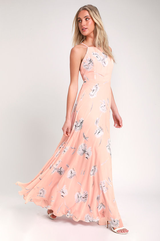 Glam Blush Pink Dress Blush Pink Maxi Dress Floral Maxi Dress Lulus