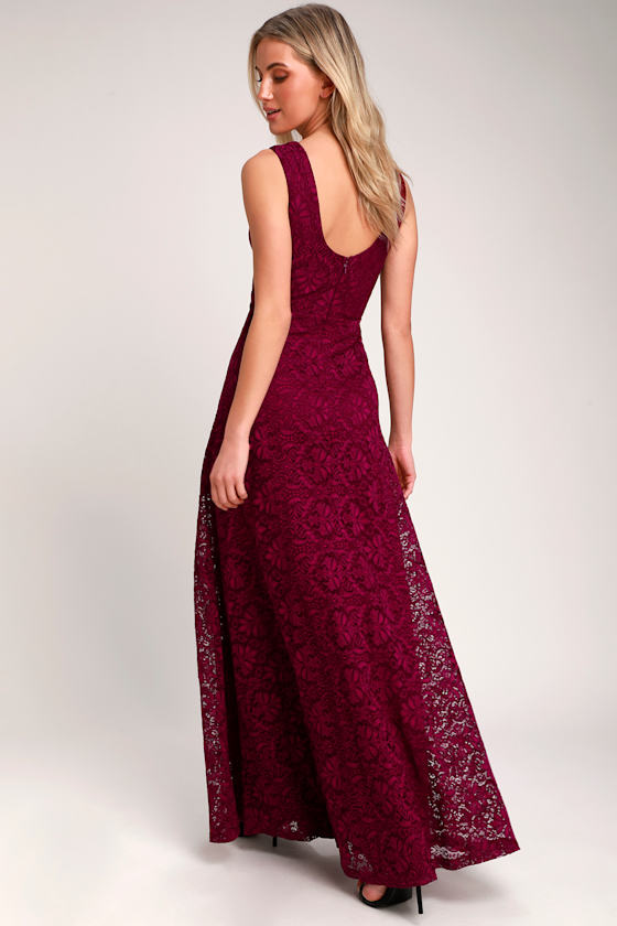 Luciana Burgundy Lace Scoop Back Maxi Dress 4
