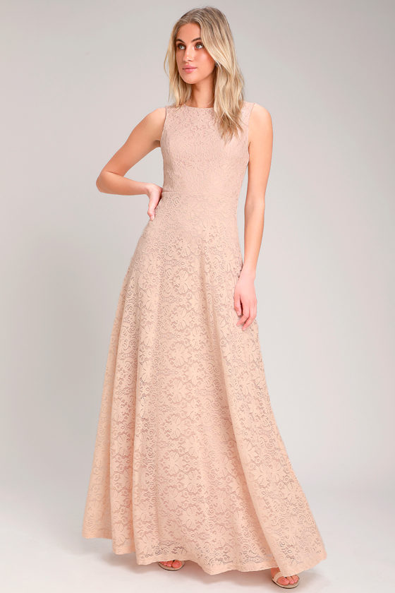 Aria Lace Up Maxi Dress - Blush