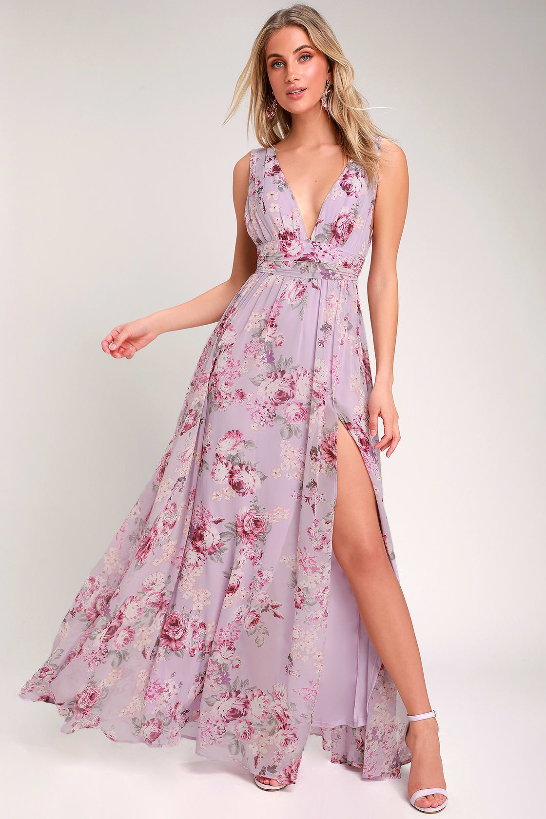 Floral Purple Maxi Dress for Wedding Guest to Wear to Wedding in Hawaii