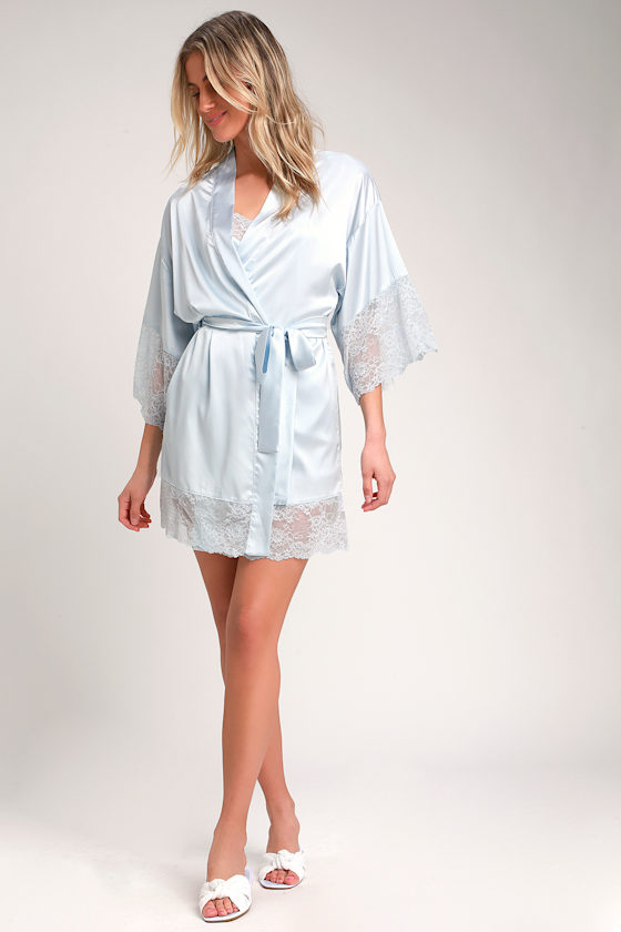 Sexy Light Blue Robe Satin Robe Lace Robe Pajama Robe