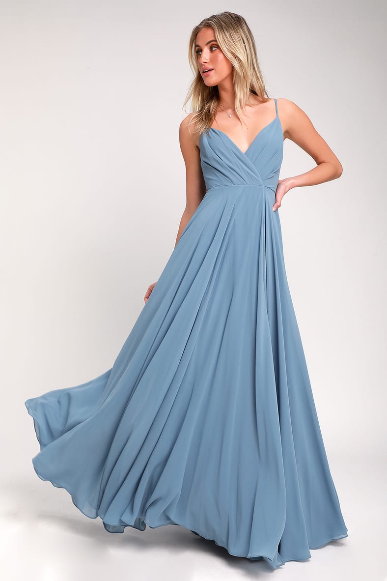 Lovely Blue Maxi Dress Slate Maxi Gown Bridesmaid Dress Lulus