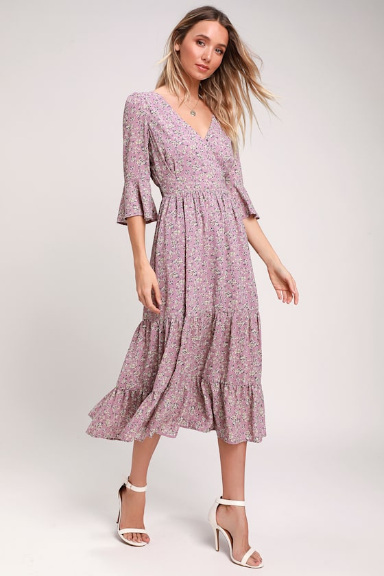 Where the Wind Blows Dusty Lavender Floral Print Midi Dress 4