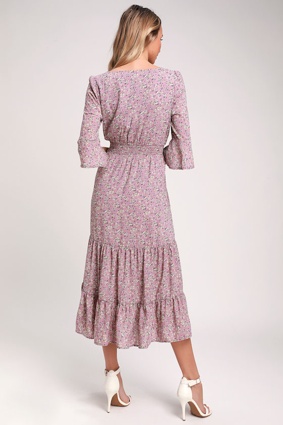 Where the Wind Blows Dusty Lavender Floral Print Midi Dress 5