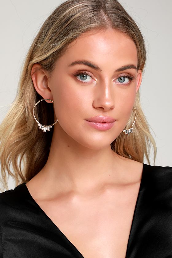 With All My Heart Gold Rhinestone Hoop Earrings 3