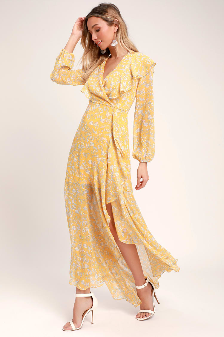 yellow floral long sleeve maxi dress