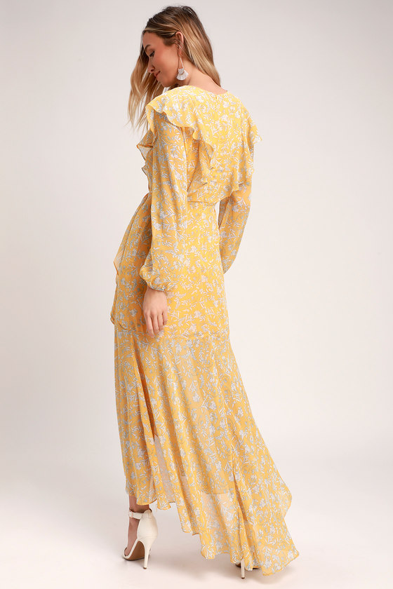 yellow floral long sleeve maxi dress