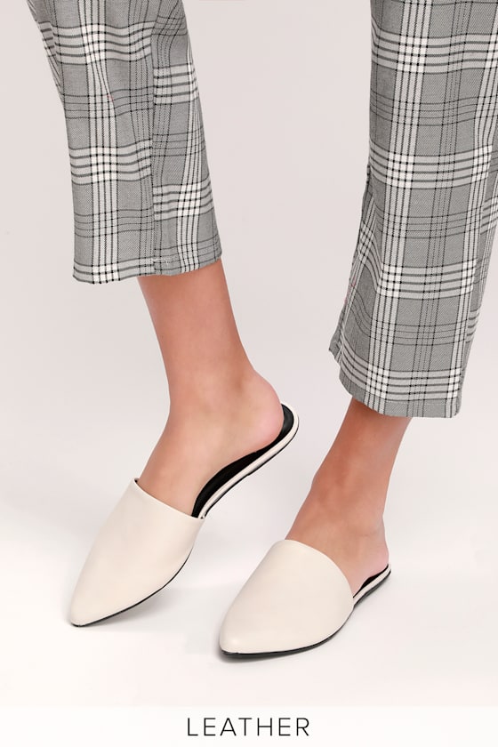 Lorena Leather Pearl White Pointed-Toe Slides 1