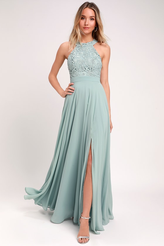 Elegant Sage Green Maxi Dress  Lace Dress  Halter Maxi Dress  Lulus