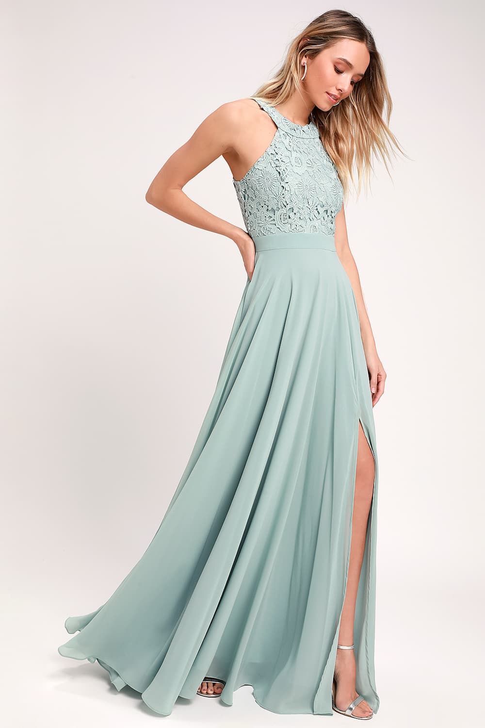 Pin by Jasmine Genove on bridesmaids Green lace maxi