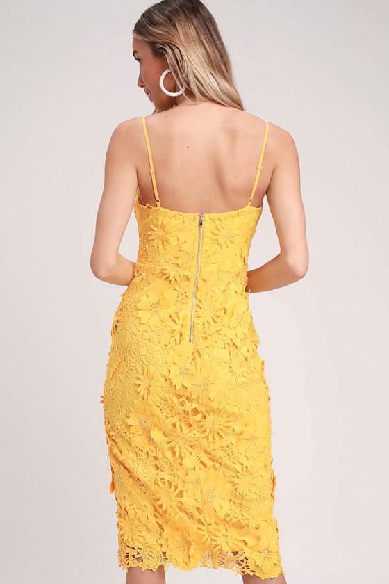 Steal Your Heart Mustard Yellow Crochet Lace Midi Dress 4