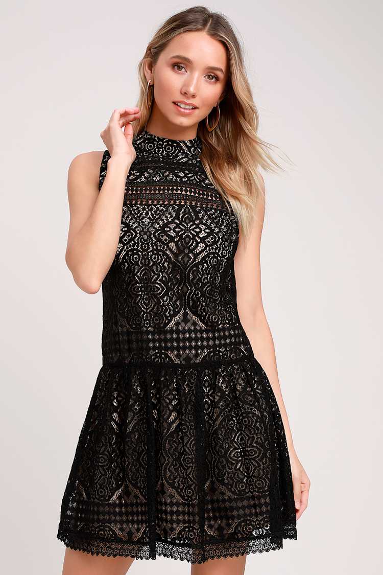 Lovely Black and Nude Dress - Lace Dress - Mini Dress - LBD - Lulus