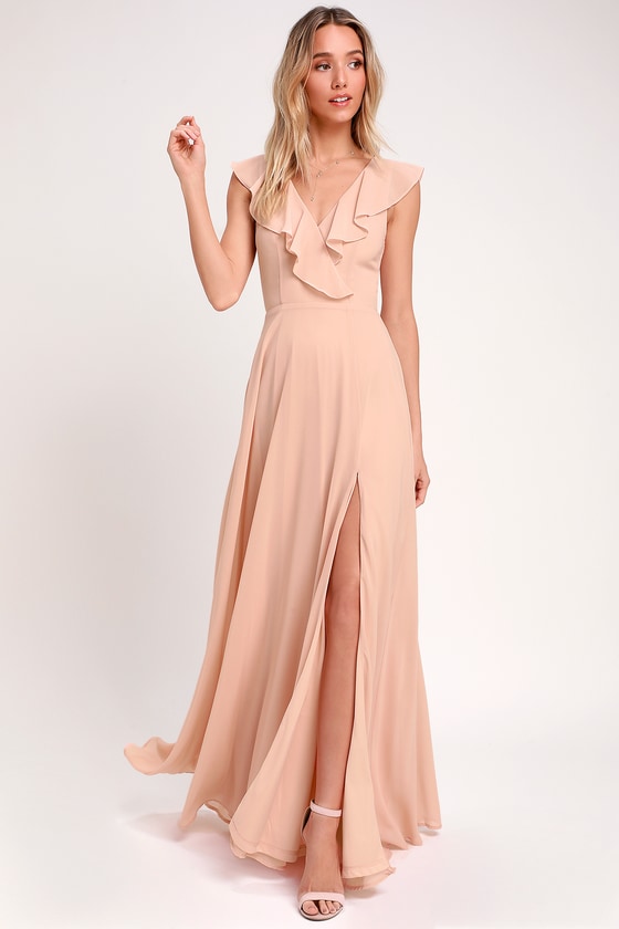 Lovely Blush Maxi Dress - Ruffled Maxi Dress - Lace-Up Maxi Dress - Lulus