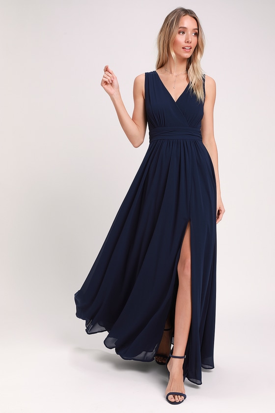 Lovely Navy Blue Dress - Sleeveless 