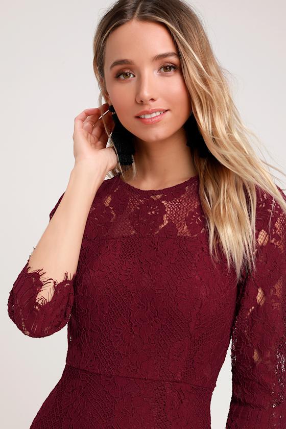 Dance With Me Burgundy Lace Bodycon Midi Dress 4