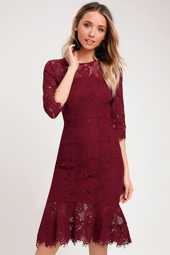 Dance With Me Burgundy Lace Bodycon Midi Dress 3