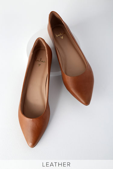 Holly Leather Cognac Pointed Toe Flats