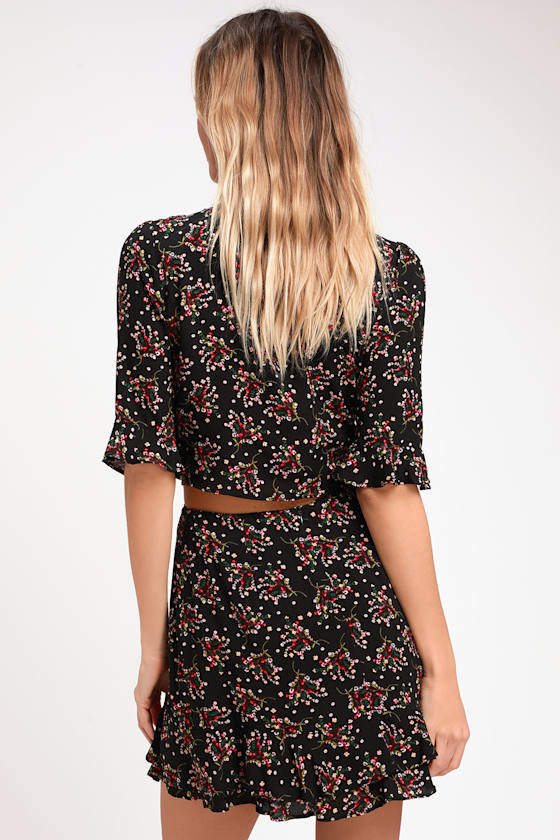 Carnation Crush Black Floral Print Two-Piece Dress 4