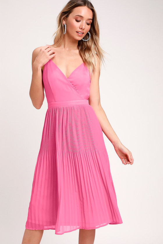 hot pink pleated dress