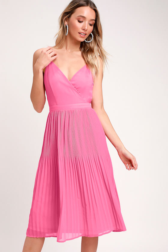 Chic Pink Midi Dress Pleated Dress Pleated Midi Dress Lulus