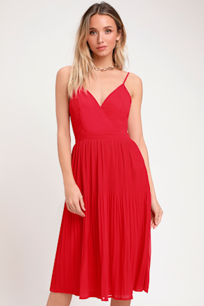 strapless open back dress ASOS DESIGN Plisse Fallen Shoulder Midi Dress In Rust main image 1