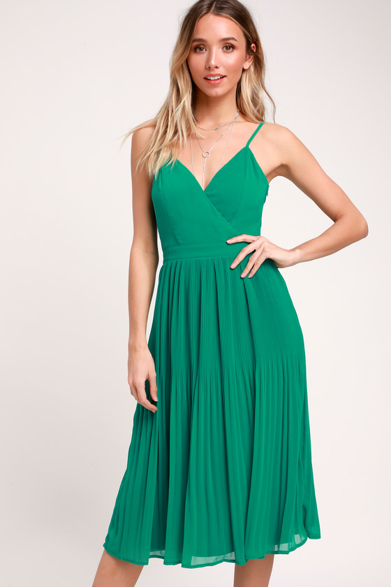 Chic Green Midi Dress - Pleated Dress - Pleated Midi Dress - Lulus