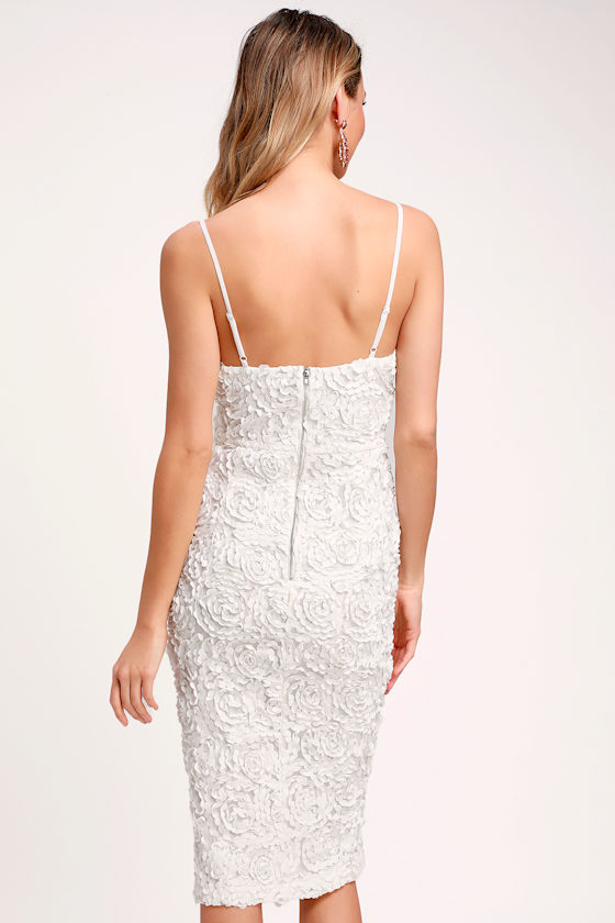 Blissful Moments White Textured Floral Midi Dress 4