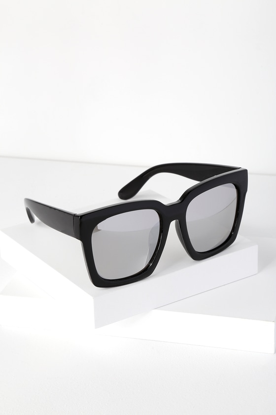 Black and Silver Mirrored Sunglasses - Oversized Sunglasses - Lulus