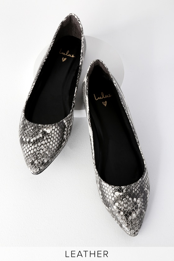 Lulus Snake Flats - Genuine Leather Flats - Pointed Toe Flats