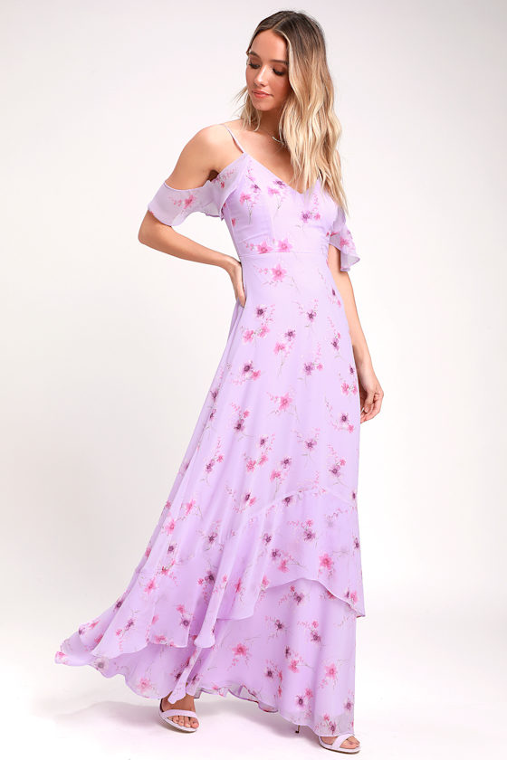 Lovely Lilac Dress Floral Print Dress Purple Maxi Dress Lulus