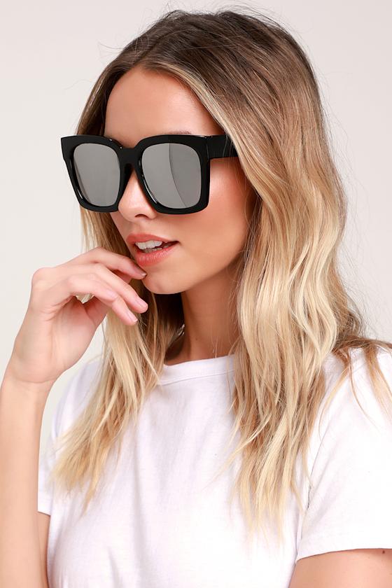 Edna Black and Silver Mirrored Oversized Sunglasses 1