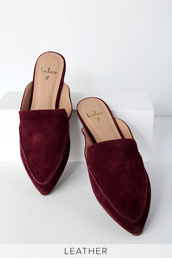 Joelle Leather Burgundy Suede Loafer Slides 3