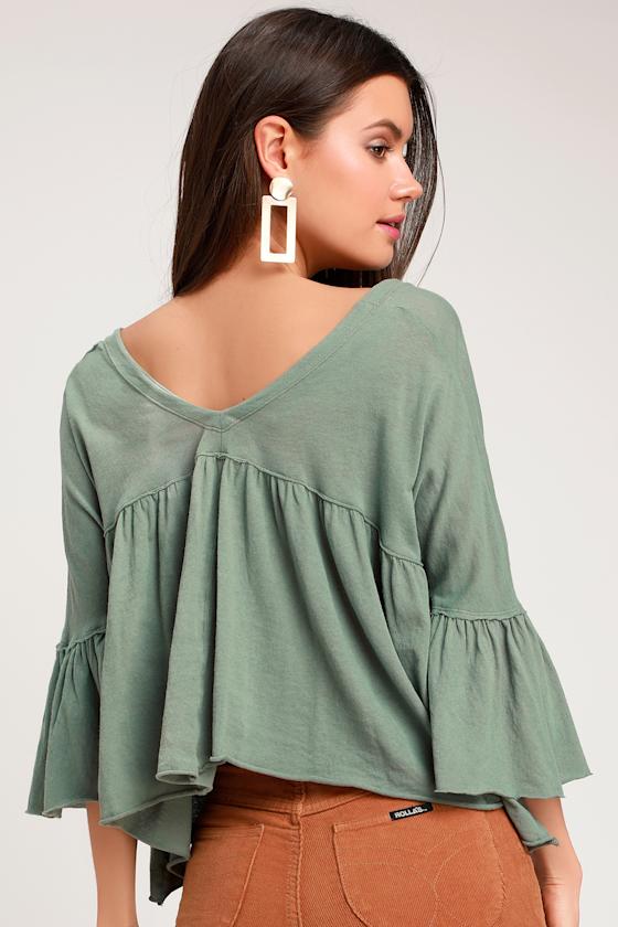 Sweet Little Tee Moss Green Flounce Sleeve Top 4