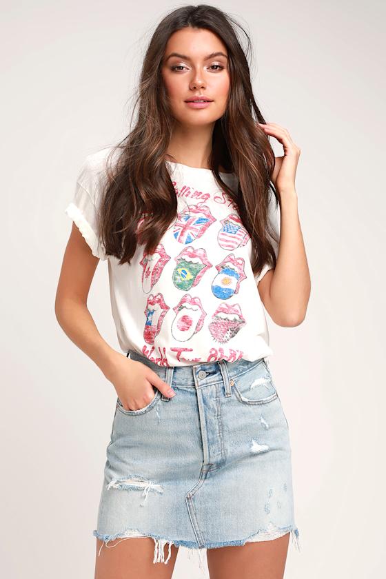 Deconstructed Light Wash Distressed Denim Mini Skirt 1