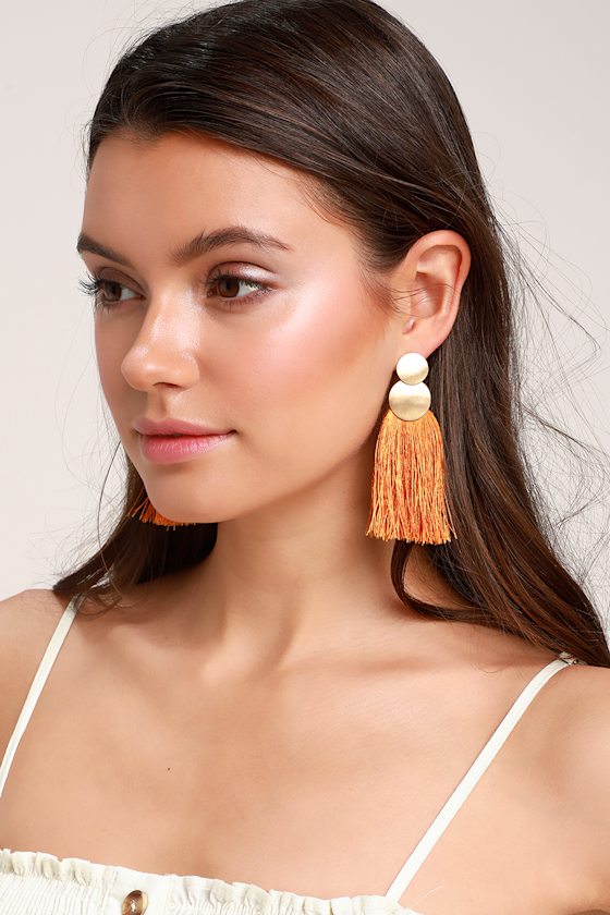 Cool Gold and Orange Earrings Fringe Earrings Boho Earrings Lulus