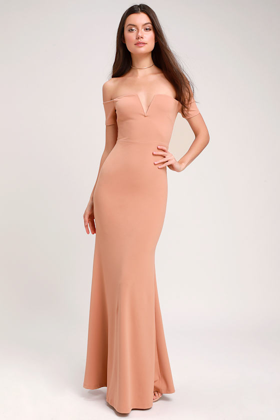 Lynne Nude Off-the-Shoulder Maxi Dress 1