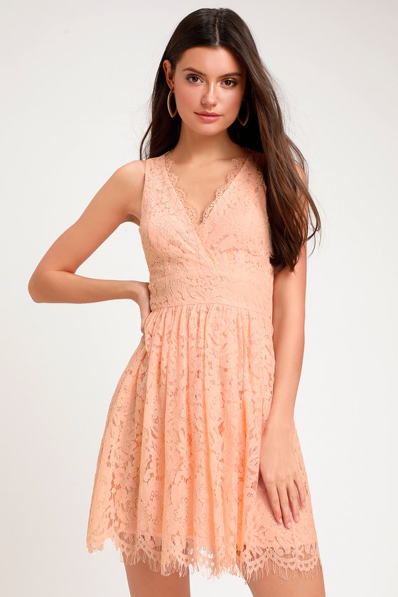 Lovely Blush Pink Dress - Pink Lace Dress - Skater Dress - Lulus
