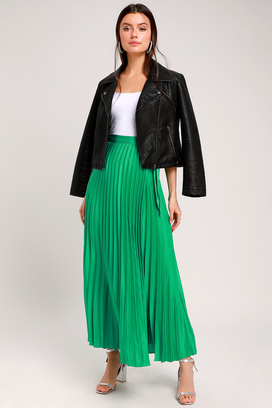 green satin wrap skirt