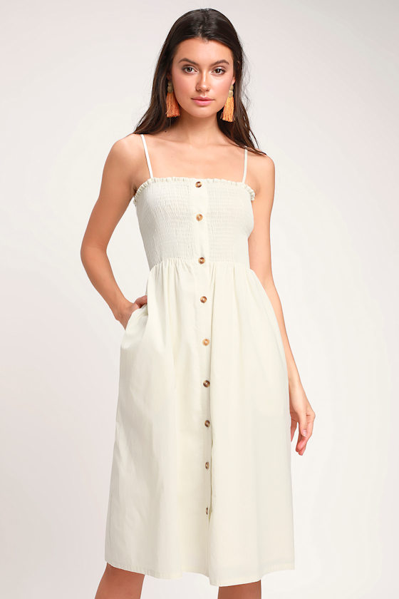 Made To Love Cream Smocked Button-Front Midi Dress 3