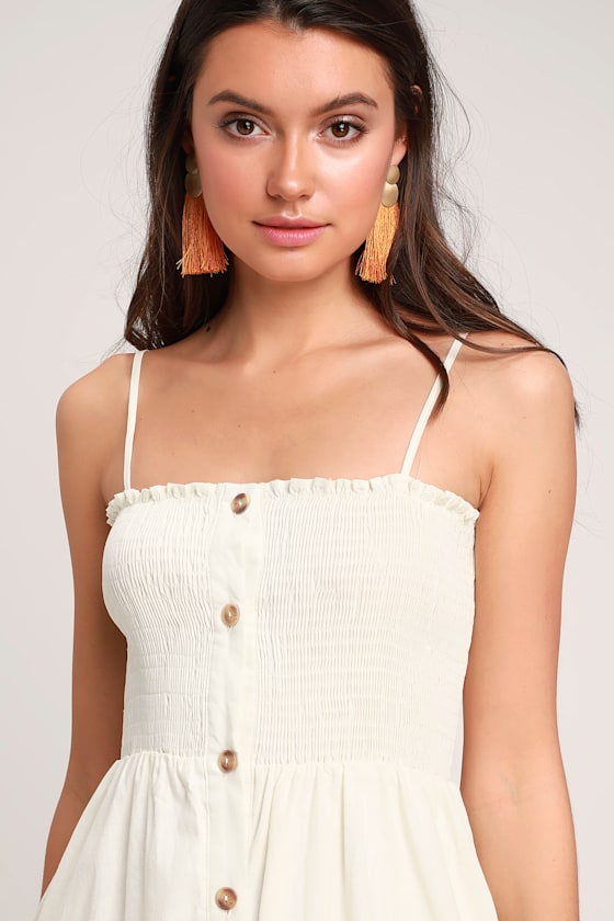 Made To Love Cream Smocked Button-Front Midi Dress 4