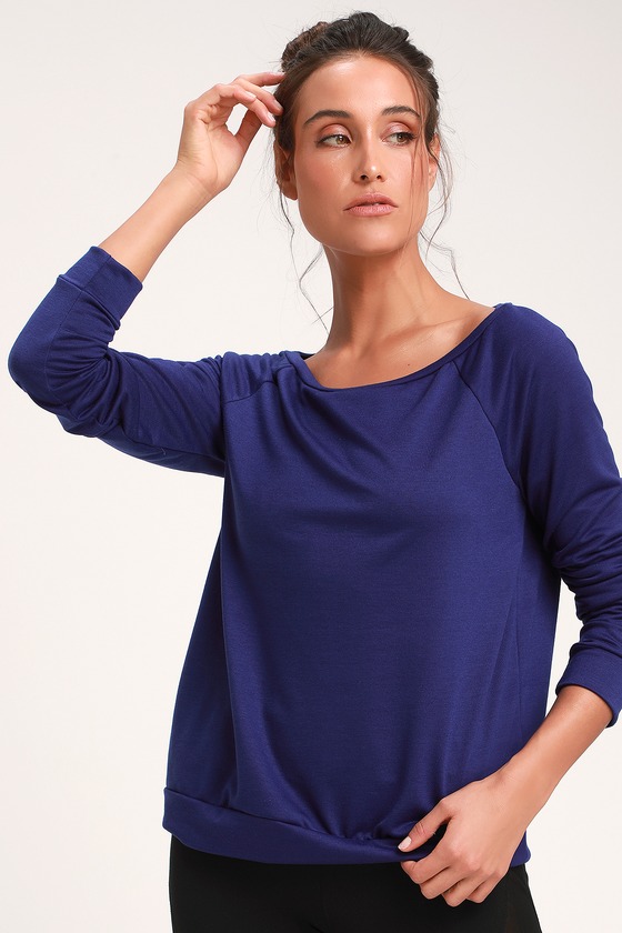 Cozy Royal Blue Sweater Top - Scoop Neck Sweater - Pullover - Lulus