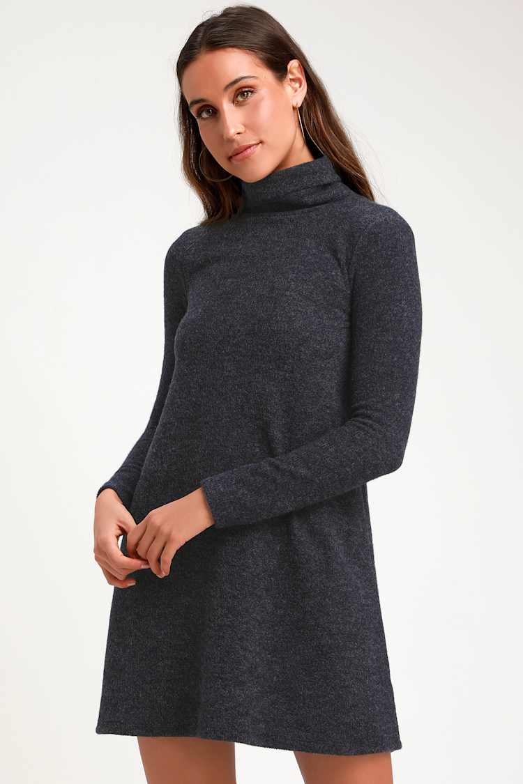 Alaina Navy Blue Long Sleeve Turtleneck Sweater Dress