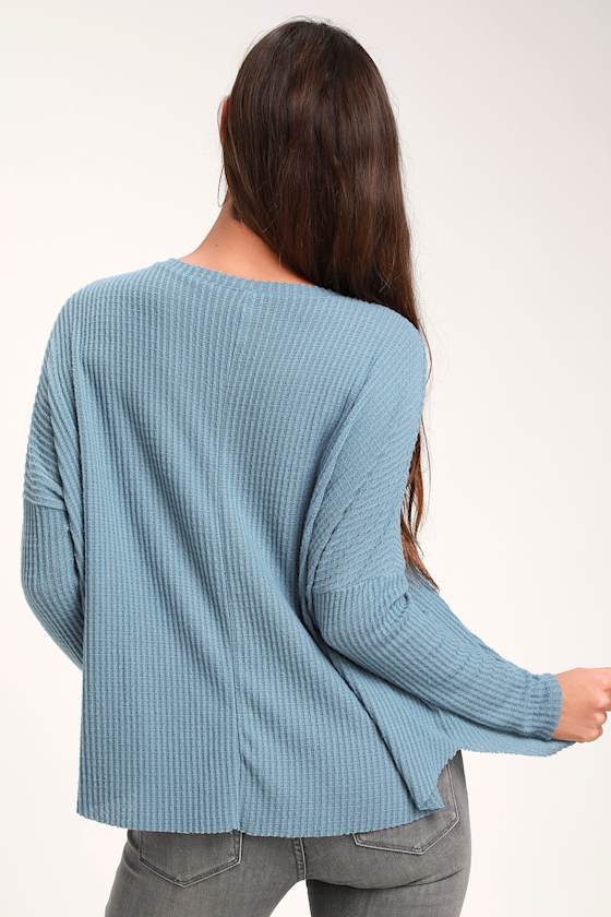 Only For You Denim Blue Knit Long Sleeve Top 2